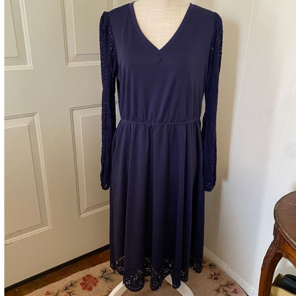 Grace Karin Navy Long Sleeve V-neck Dress Size XL